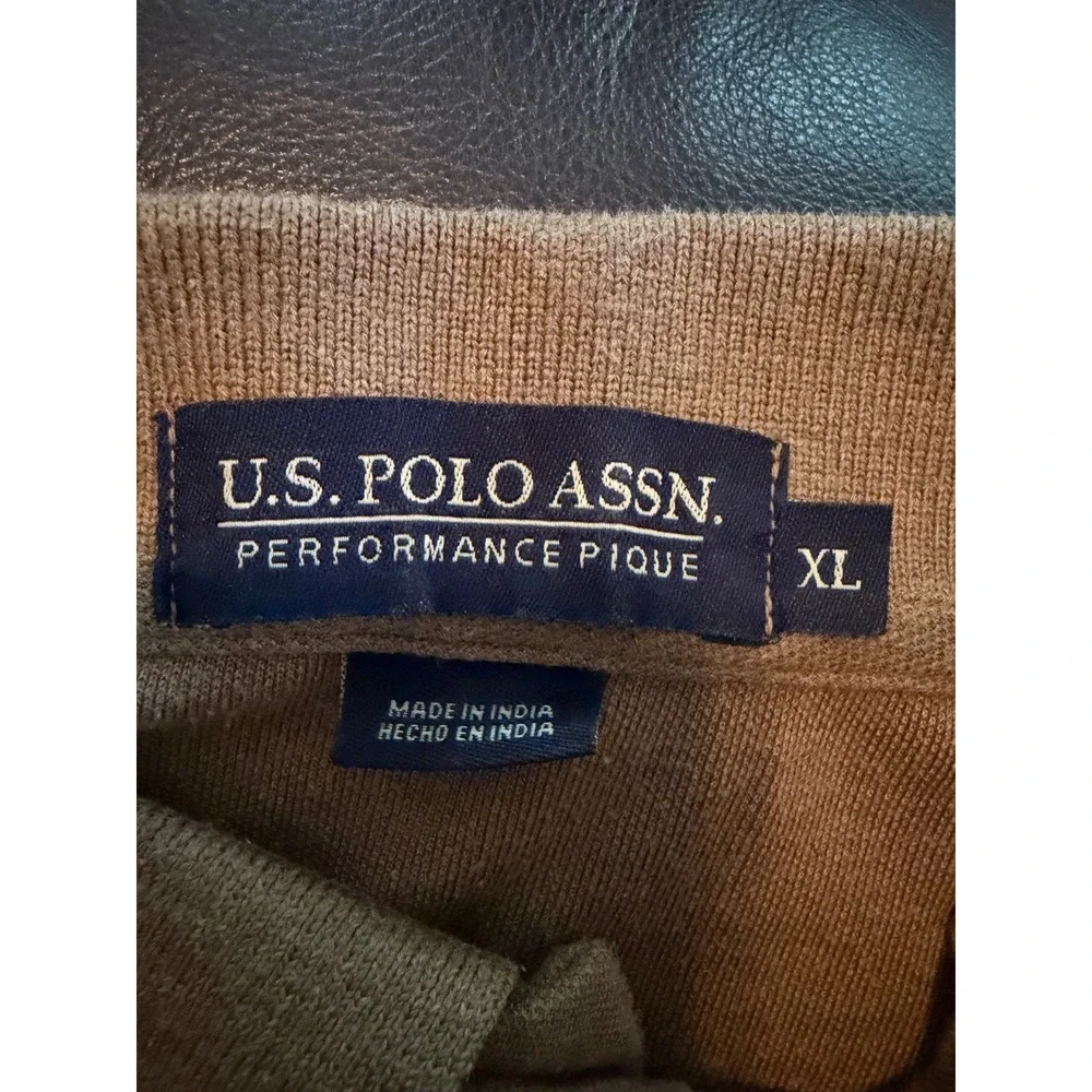 US Polo Assn Mens XL Performance Pique Polo Shirt Tan Short Sleeve Logo
